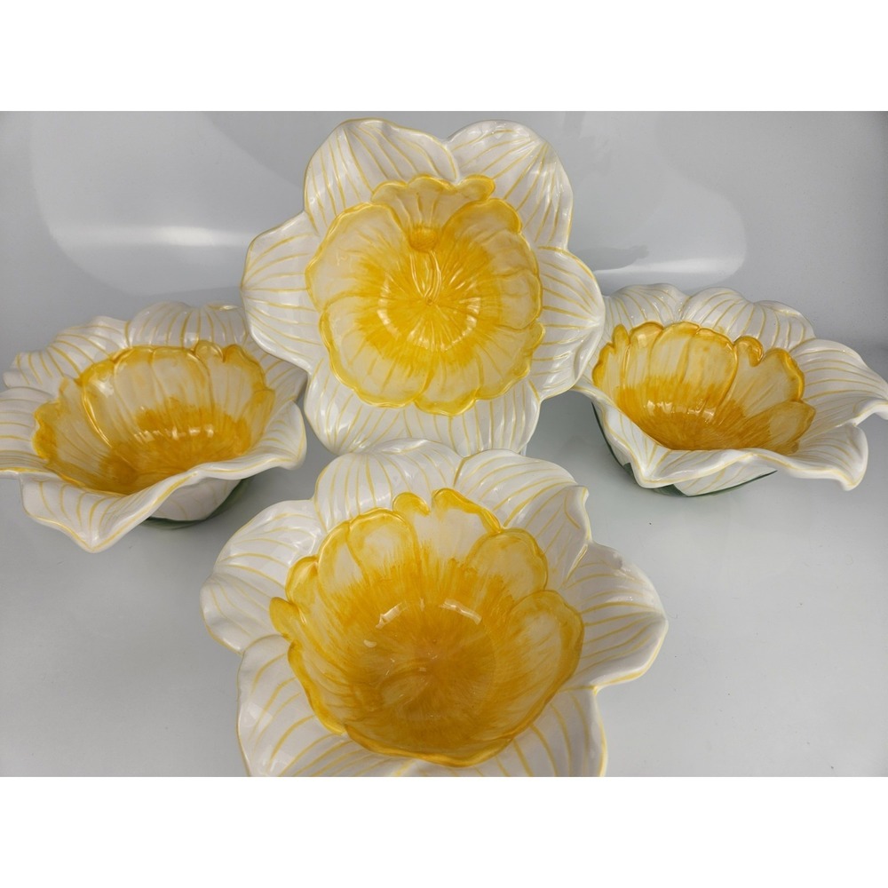 Ambiance Daffodils Sculptural Yellow Floral Bowls Set 4 Flowers‎ Spring Summer